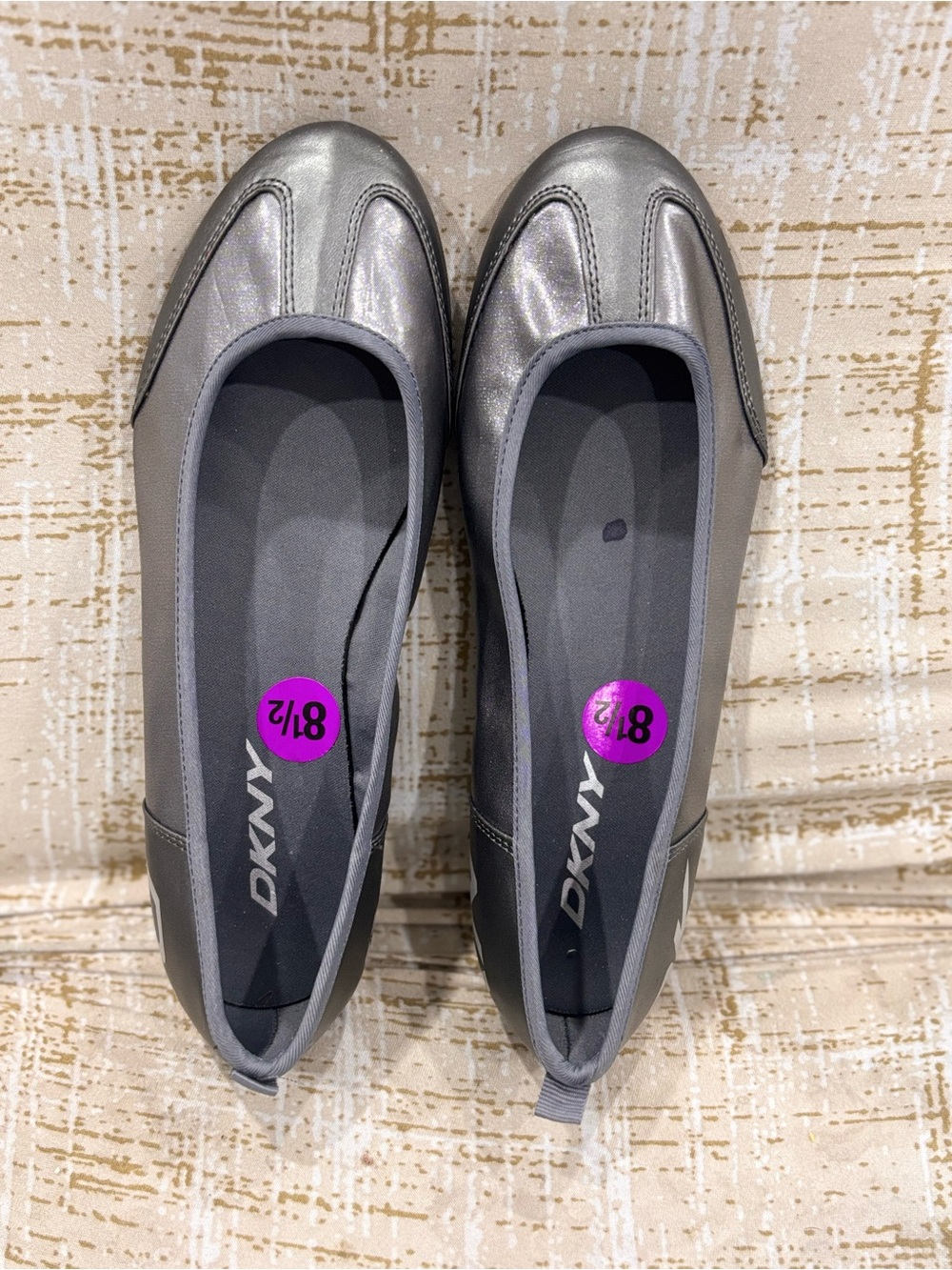 DKNY Metallic Gray Slip-On Ballet Flats